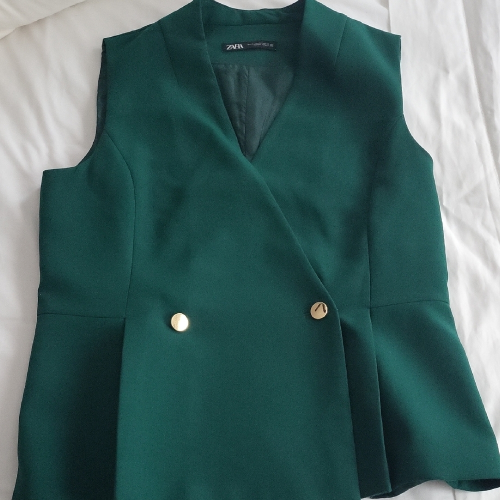 Zara Emerald Green Vest with Gold Accents